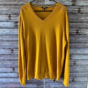 Express Men's Long-Sleeved Sweater Sz XL Mustard Yellow V-Neck Merino Wool Blend